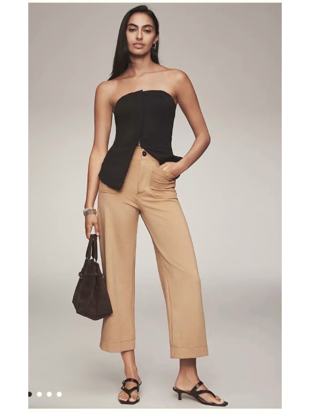 Maeve Colette Knit High-Rise Wide-Leg Cropped Pants True Camel 28